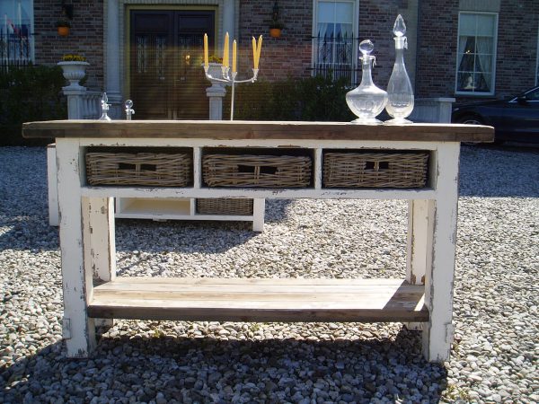 Sidetable Bram Witte Grijze Vintage-Look 150cm