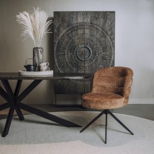 Eetkamerstoel Carro Stof Caramel Brown Draaibaar