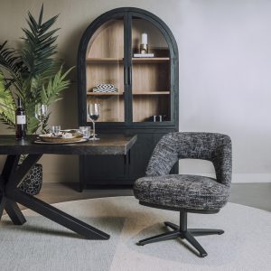 Eetkamerstoel-Lounge Caldes Ted Stof Dark Grey Draaibaar