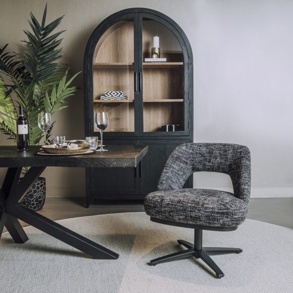 Eetkamerstoel-Lounge Caldes Ted Stof Dark Grey Draaibaar