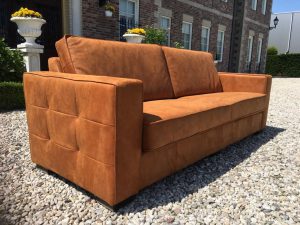 Bank Mammoet 3,5 Hufterproof Leder Cognac Zwart Staal Onderstel