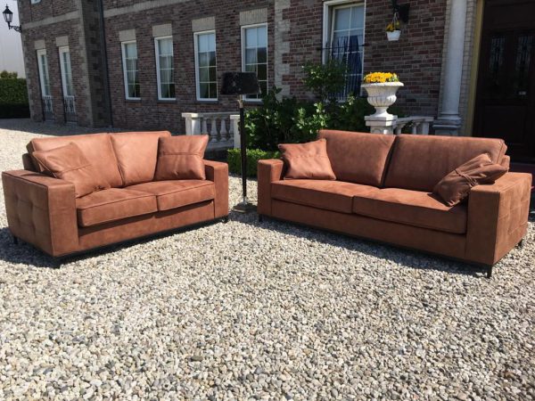 Bankstel Mammoet 3,5 en 2.5 Hufterproof Leder Cognac Zwart Staal Onderstel