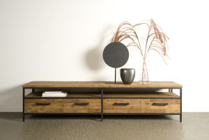 Tv meubel Livorno Recyceld Teakhout Met Staal 200cm Towerliving