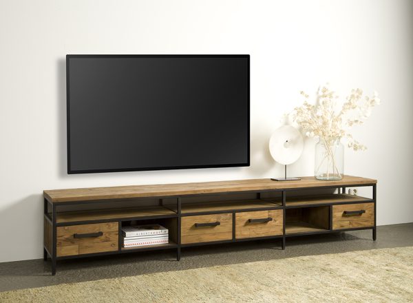 Tv meubel Lagonda Recyceld Teakhout Met Staal 240cm