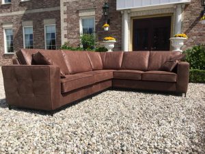 Hoekbank Mammoet 3 en 2 Zits Hufterproof Leder Brown Zwart Staal Onderstel