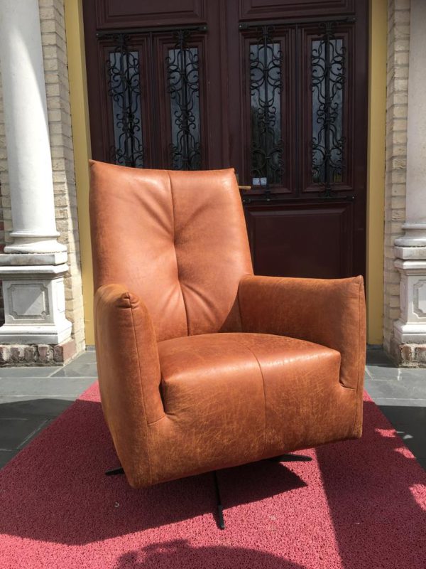 Fauteuil Rots draai Hufterproof Leder Cognac