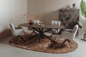Complete eethoek tafel Ovaal San Marino 200cm 4 Armstoel Rosora Stof Beige