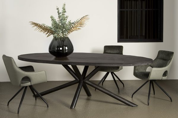 Eettafel Selva Ovaal Zwart Ronde Spinpoot 220cm Towerliving