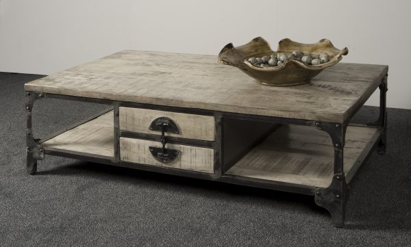 Coffee Table Basto Metaal Mango Hout Grey 135cm Towerliving OUTLET
