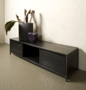 Tv Meubel Pebbel Zwart Mangohout 145cm