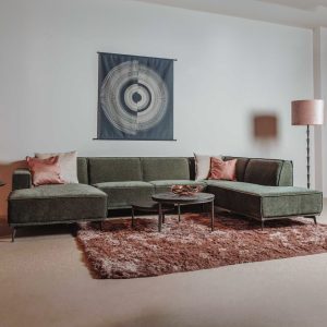 Bank Dino 2,5 zits Lounge Links Ottomaan Rechts Bottle Green DIRECT LEVERBAAR